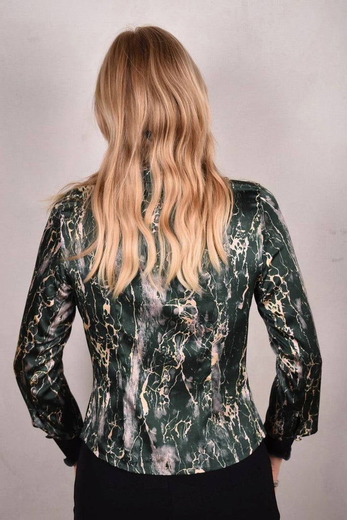 Bifty. Shirt/jacket in Stretch Silk Satin with covered buttons "Grarble" - Tone Barker Silk