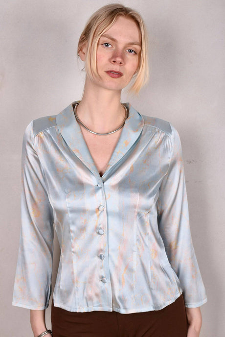 Bifty. Shirt/jacket in Stretch Silk Satin with covered buttons "Lightly" - Tone Barker Silk
