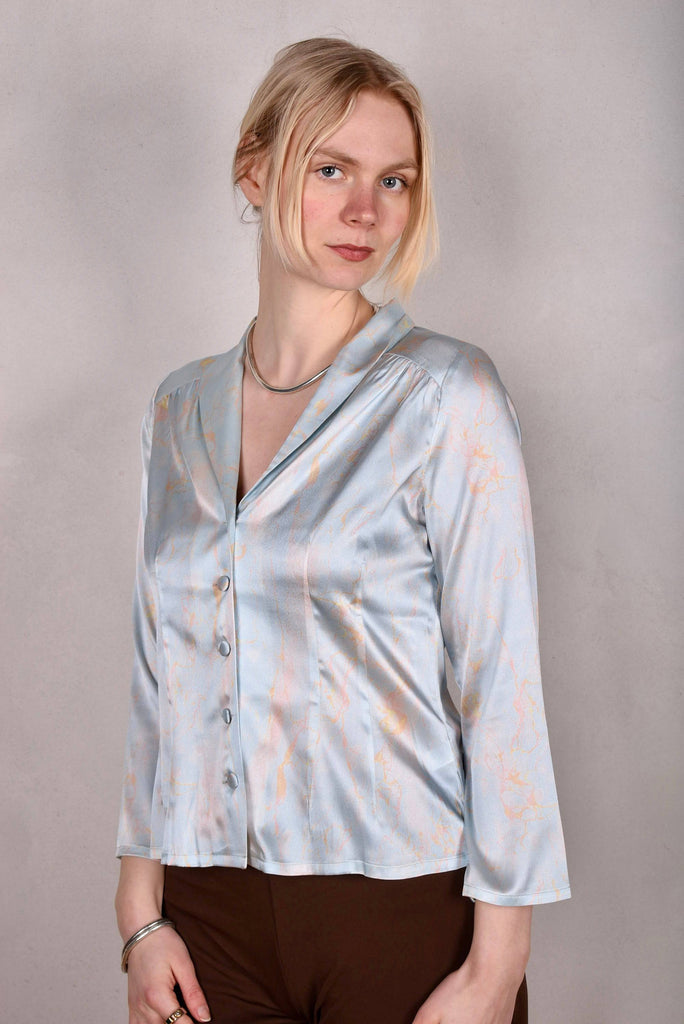 Bifty. Shirt/jacket in Stretch Silk Satin with covered buttons "Lightly" - Tone Barker Silk