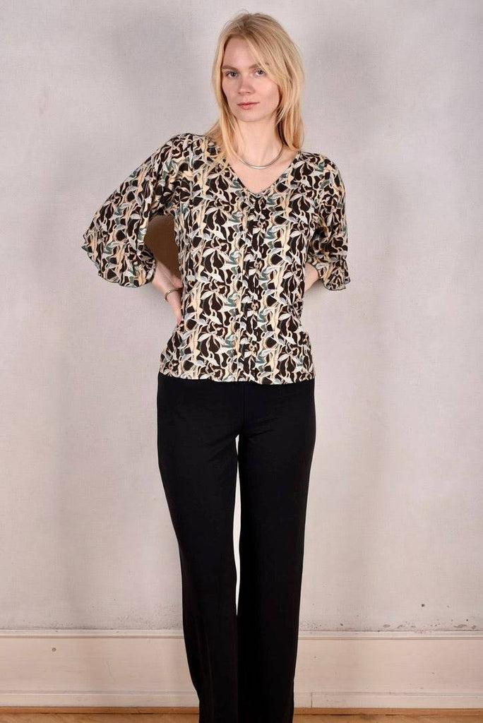 Katie-Noil silk mix. Wide sleeve top in Noilsilk/viscose . "Bird/branch" - Tone Barker Silk