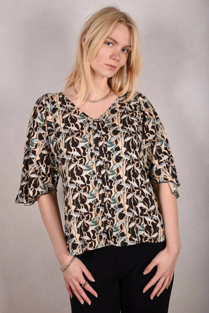 Katie-Noil silk mix. Wide sleeve top in Noilsilk/viscose . "Bird/branch" - Tone Barker Silk
