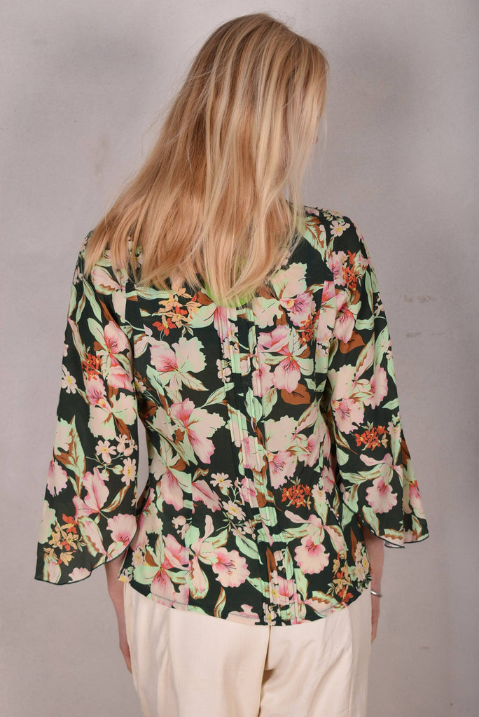 Katie. Wide sleeve top in silk/viscose Crepe-de-Chine. "Bee-bloom" - Tone Barker Silk