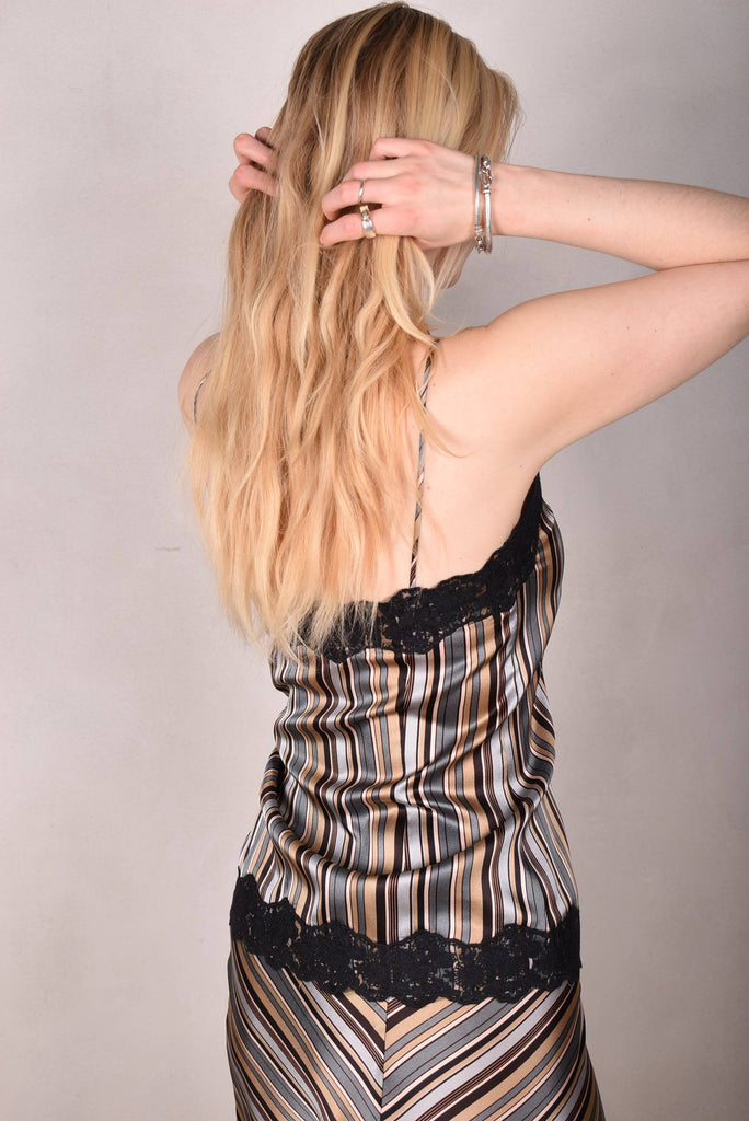 M.BARKER Silk camisole w. lace "M.Stripe" - Tone Barker Silk