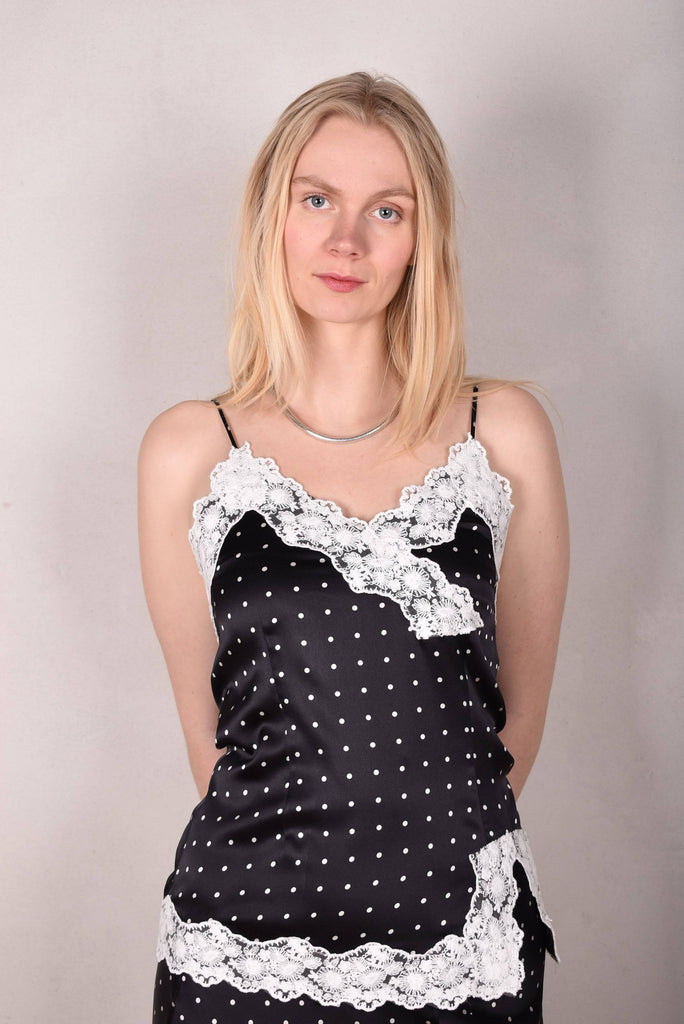 M.BARKER Silk camisole w. lace "Pearl Dot" - Tone Barker Silk