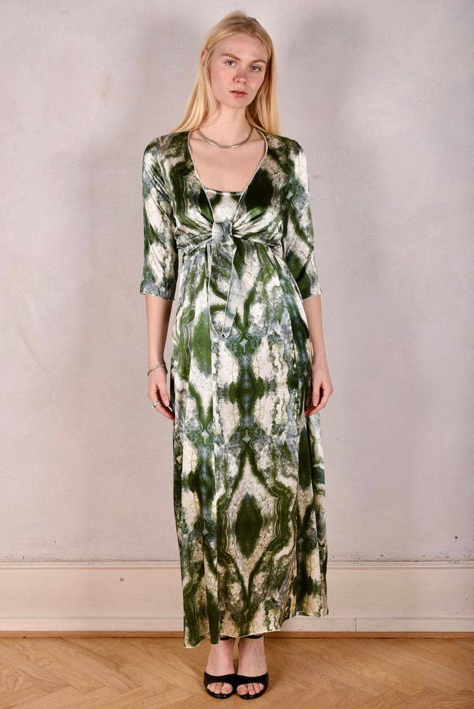 Parisienne. Wrap top/ Tie-front top w. 3/4 sleeves "Mar-Green" - Tone Barker Silk