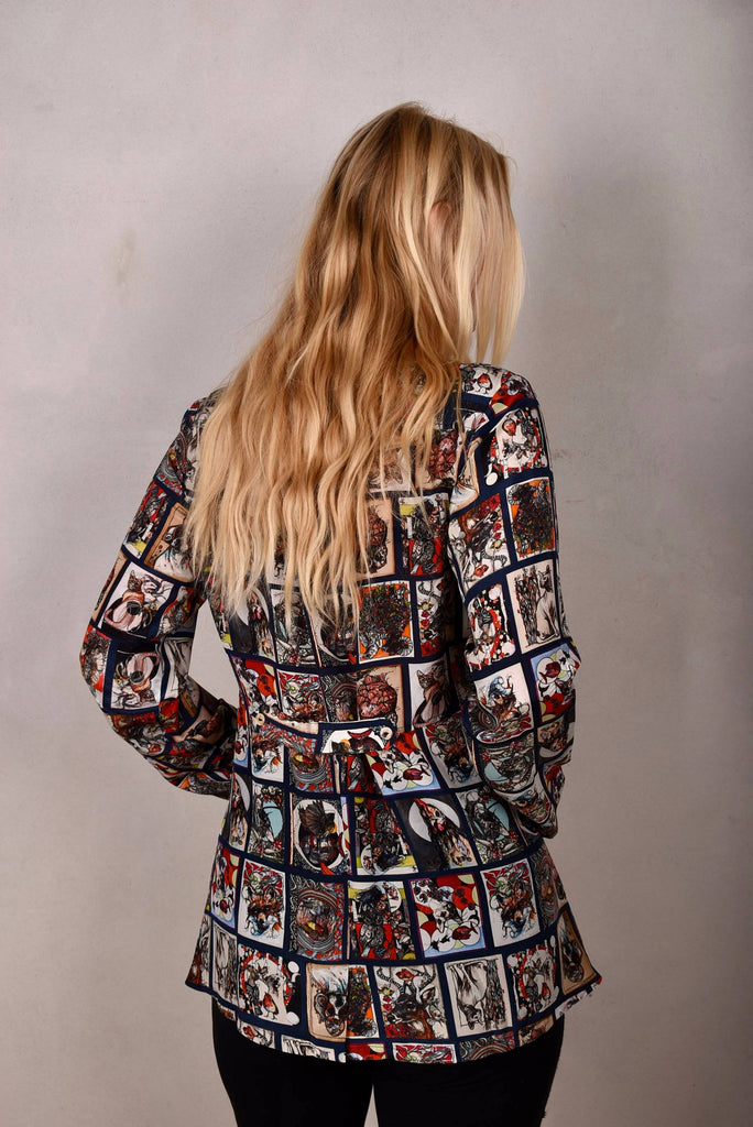 Shohabo. Short shirt-dress in 100% silk Crepe-de-Chine. Print "Susminor" by Suse Hartung - Tone Barker Silk