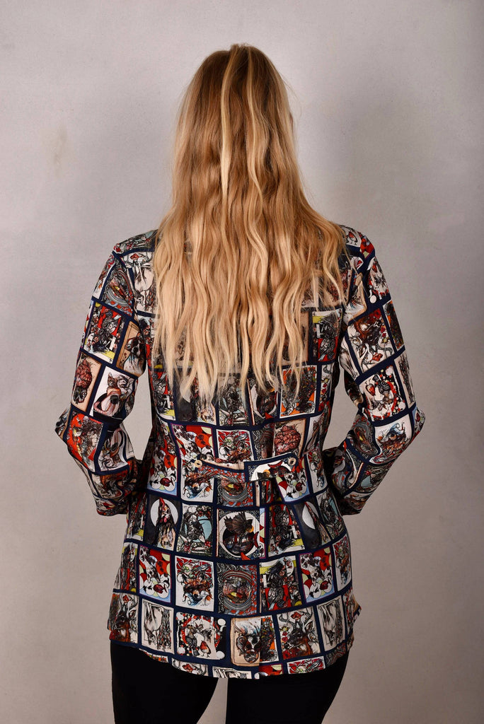 Shohabo. Short shirt-dress in 100% silk Crepe-de-Chine. Print "Susminor" by Suse Hartung - Tone Barker Silk