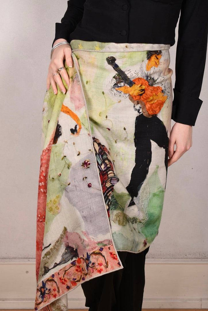 Artist shawl in Pure wool. 70X200 cm.  Print "Dancers" by Nulle Oigaard - Tone Barker Silk