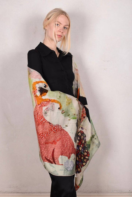 Artist shawl in Pure wool. 70X200 cm.  Print "Dancers" by Nulle Oigaard - Tone Barker Silk