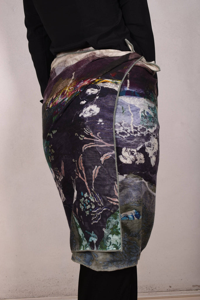 Artist shawl in Pure wool. 70X200 cm.  Print "Lake in Winter" by Nulle Oigaard - Tone Barker Silk