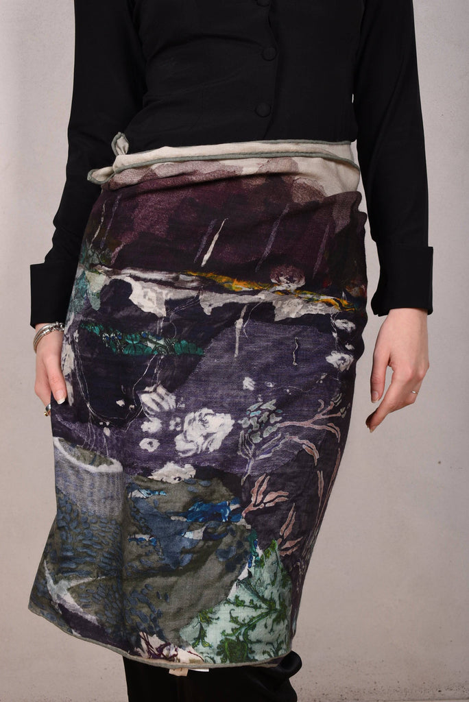 Artist shawl in Pure wool. 70X200 cm.  Print "Lake in Winter" by Nulle Oigaard - Tone Barker Silk