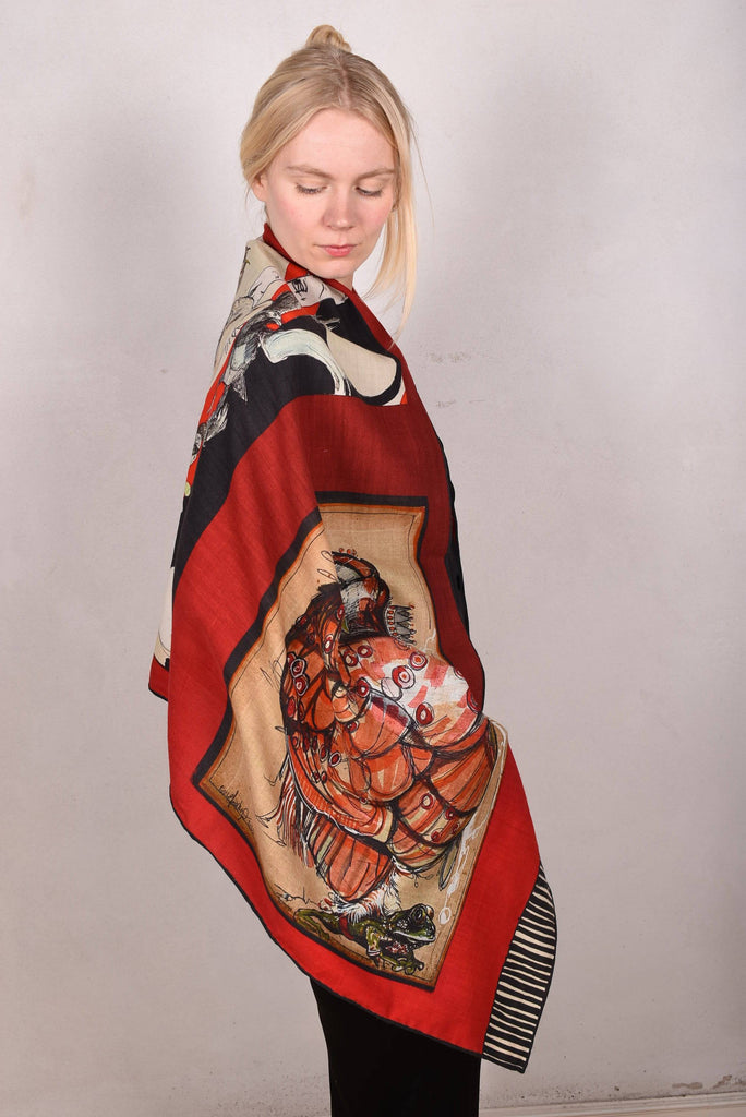 Artist shawl in Pure wool. 70X200 cm. Print "SuseHx" by Suse Hartung - Tone Barker Silk