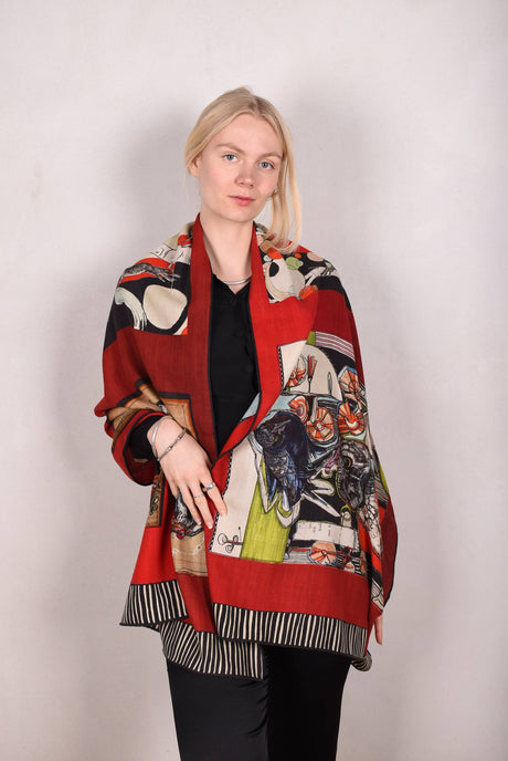 Artist shawl in Pure wool. 70X200 cm. Print "SuseHx" by Suse Hartung - Tone Barker Silk