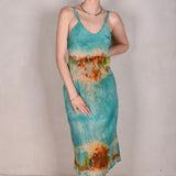 Pallas tie-dye "Turq-delite" Midi length "slip" dress in 100% silk Crepe-de-Chine