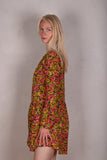 Short dress "Zia" in 100% silk Crepe de Chine. Flower (watercolour) print. Orange