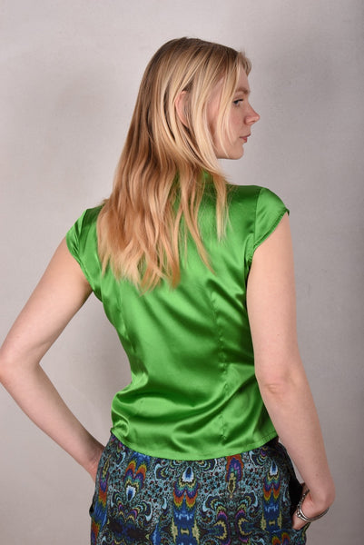 Sif. Short sleeve stretch silk blouse "Emerald"
