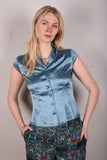 Sif. Short sleeve stretch silk blouse "Bali-blue"