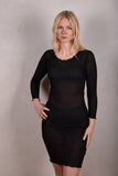 Nubie-ribsilk - Dress in 100% silk rib jersey - Long sleeves Black