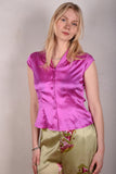 Sif. Short sleeve stretch silk blouse "Hi-pink"