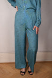 Norah, Wide legged  trousers in Stretch satin Silk. "Green-stripe"