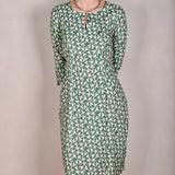 Maudacity. The classic dress in stretch silk satin (Green-bird)