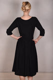 Jane. Stretch Silk midi-length dress with pockets (Black)