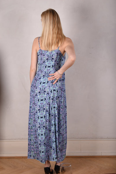 My-Long, Stretch silk maxi length strap-dress. "Aquafleur"