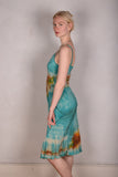 Pallas tie-dye "Turq-delite" Midi length "slip" dress in 100% silk Crepe-de-Chine