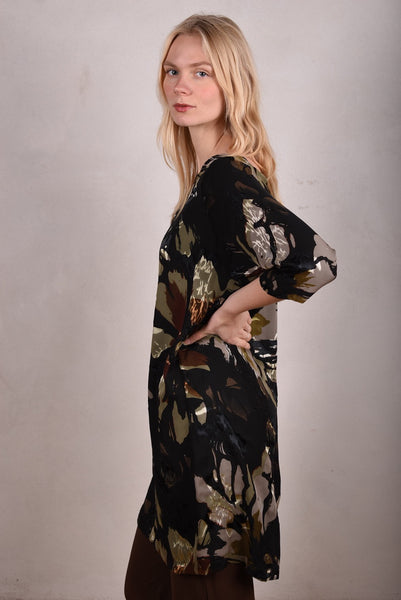 Reversible Silk dress "Tessa" Print combination "Camofleur/Dark"