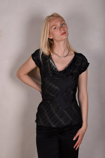 Reversible Silk top "Tintop" Black Ocean/Bleamy"