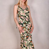 Tiffany. Bias cut, midi-length, asymmetric dress in silk/viscose mix "Bee-bloom"