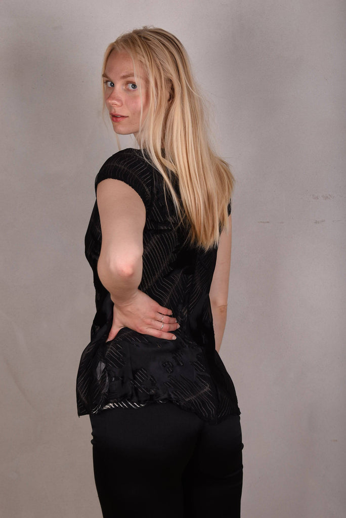 Reversible Silk top "Tintop" Black Ocean/Bleamy"