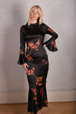 Nau-dress. Silk stretch satin dress long/short option. Print "Gumnut"
