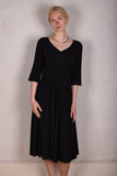 Jane. Stretch Silk midi-length dress with pockets (Black)
