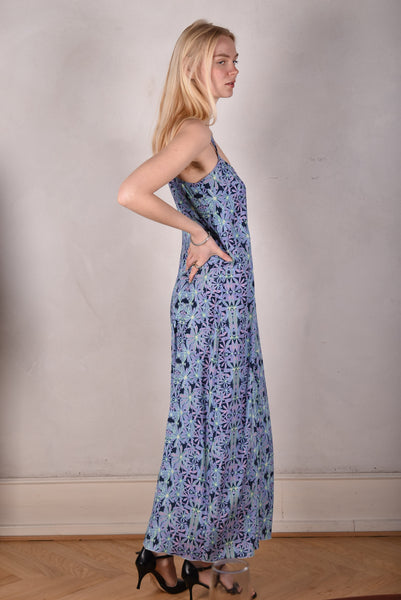 My-Long, Stretch silk maxi length strap-dress. "Aquafleur"