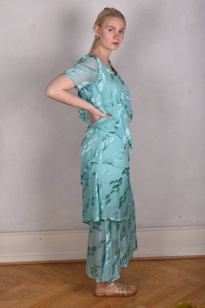 Ann-Frida, Maxi dress in several layers of silk. (Light Turqoise) - Tone Barker Silk
