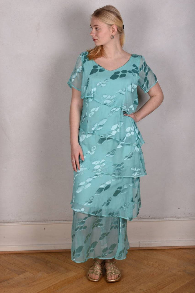 Ann-Frida, Maxi dress in several layers of silk. (Light Turqoise) - Tone Barker Silk