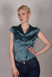 Sif. Stretch silk blouse w. shirt sleeves "Green-stripe"