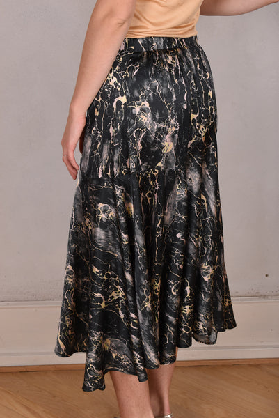 Skirt-Nulle in Silk stretch satin. Print "Marble"