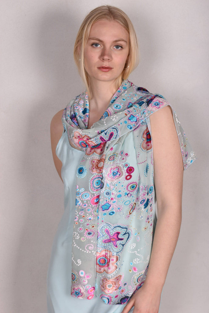 Scarf/Shawl in silk devoré (silk + viscose) print: "Space velvet"