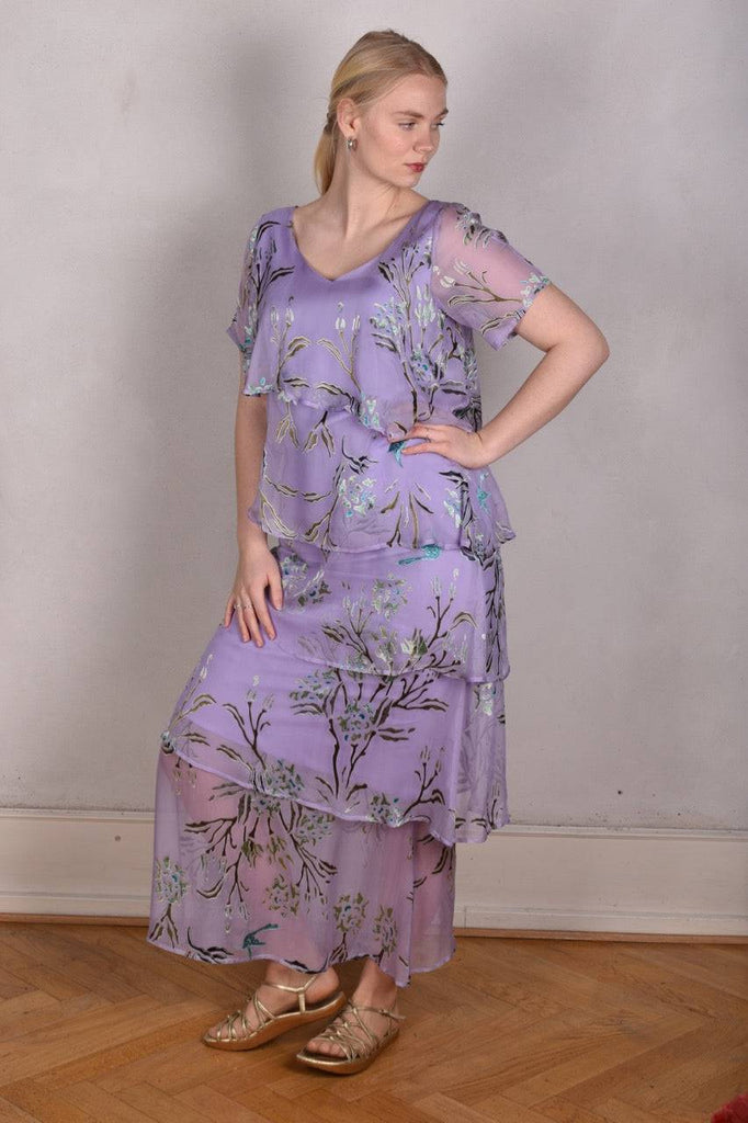 Ann-Frida, Maxi dress in several layers of silk. (Greeting Rose) - Tone Barker Silk