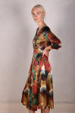 Jane. Stretch Silk midi-length dress with pockets (Swirl)