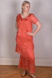 Ann-Frida, Maxi dress in several layers of silk. (Coral Red)