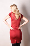 Nunite Short sleeve dress in 100% silk jersey. Dark Red