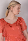 Ann-Frida, Maxi dress in several layers of silk. (Coral Red)