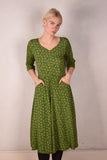 Jane. Stretch Silk midi-length dress with pockets (2Greenbirds)