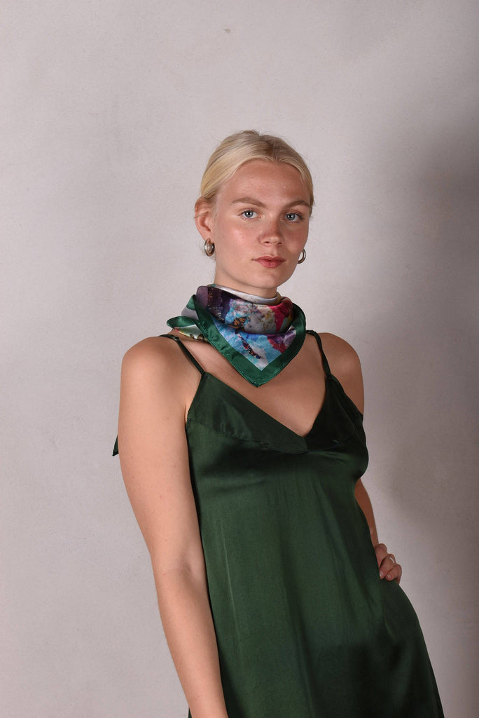 Artist Scarf. Silk Crepe-de-Chine 70X70 cm. "Angel, Green" - Tone Barker Silk