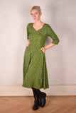 Jane. Stretch Silk midi-length dress with pockets (2Greenbirds)