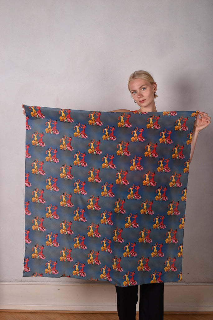 Artist Scarf. Big Square in 100% silk Crepe de Chine " Dance Nulle"