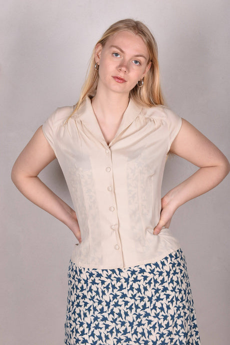 Sif. Short sleeve stretch silk blouse "Cream" - Tone Barker Silk